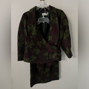 Vintage Michii Moon Sanyo Floral Grape Leaf Asymmetrical Blazer & Skirt Japanese